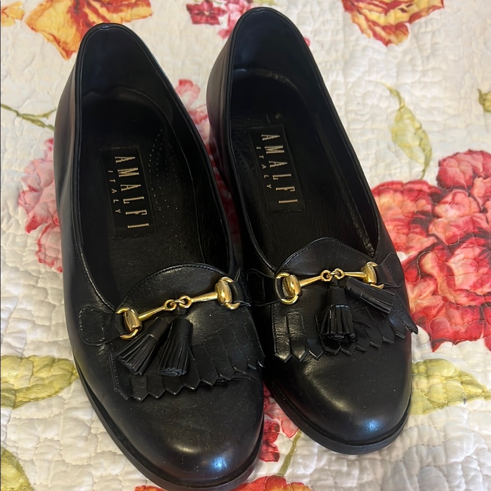 Amalfi Black Leather Tassel Bit Loafers